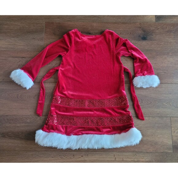 Bonnie Jean Dress Girls Sz 6 Christmas Red Faux Fur Holiday Sequin Sparkle - Picture 10 of 14